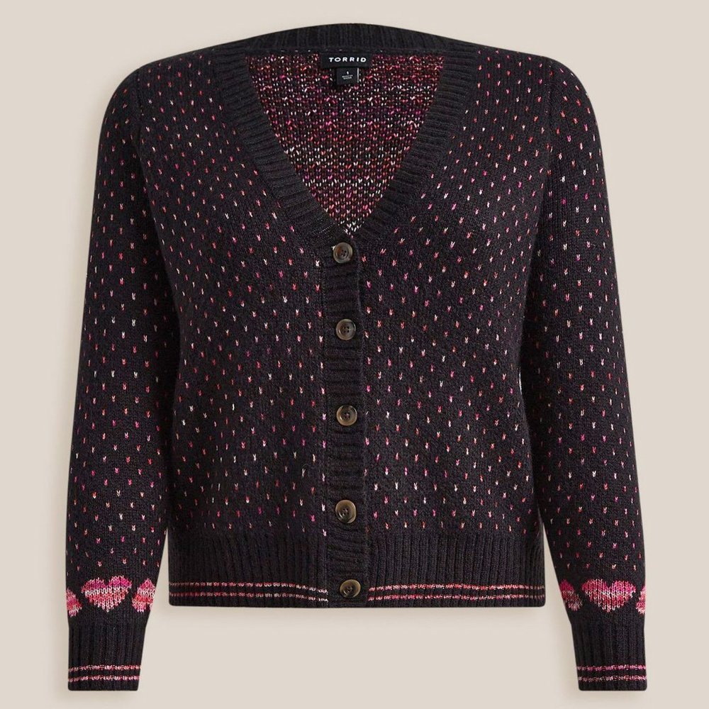 NWT Torrid Plus Size 4 Black Cardigan Drop Shoulder V-Neck Sweater Hearts